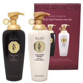 Daeng Gi Meo Ri- Ki Gold Premium Shampoo + Treatment Set, Promoting Hair Growth, Effectively Moisture to Dry and Rough Hair, No Artificial Color, 500ml