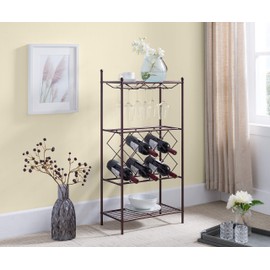 Kings Brand Furniture - Keyent Metal Wine Rack Stand with Glass Holder & Shelves