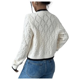 GORGLITTER Women's Cardigan Short Cardigan Long Sleeve Jackets Colour Block Knitted Outwear Sweaters Knitted Cardigan with Bow, beige