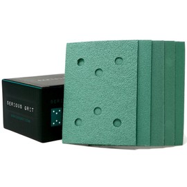 Serious Grit - 3" x 4" 6-Hole Assorted Grit Sanding Sheets - 80, 120, 150, 180, 220 Grit (10 of Each) - Fits Surfprep, Uneeda Ekasand, Mirka DEOS 343 - Sandpaper for 3x4 Sheet Sanders - 50 Pack Box