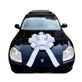 30" Giant Car Bow - White | Big Gift Wrapping Bow with Non Scratch Magnet Base for Large Gift Decoration, Weather Resistant and Waterproof Vinyl Magnetic Big Car Bow