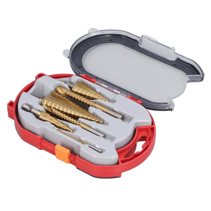 3Pcs Step Drill Bit Hex Shank Straight Grooved HSS Ti
