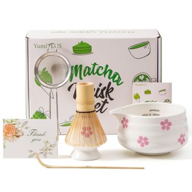 Juego de 5 piezas de matcha de alta calidad, tazn de cermica con boquilla y batidor de bamb, kit de matcha en flor de cerezo para desayunolatte, kit  