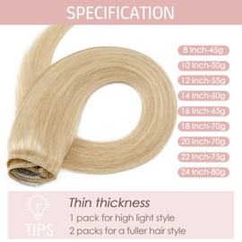 Silk-co Hair Extensions Clip in Hair Extension Human Hair (18 inches-70 grams, 24 Natural Blonde) -Basic Thickness-Thin Weft- 8 PCS Real Remy Straight Hair Extensions