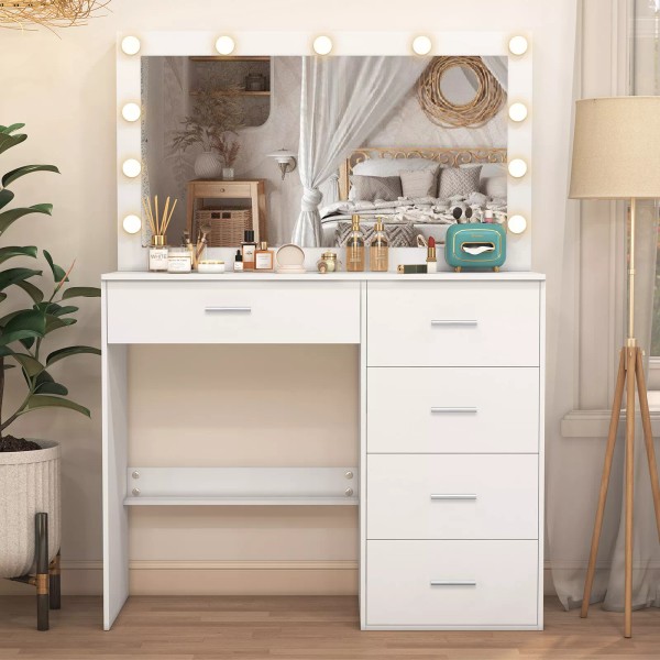 Yamissi Vanity White Makeup Table Set Dressing Desk With 11