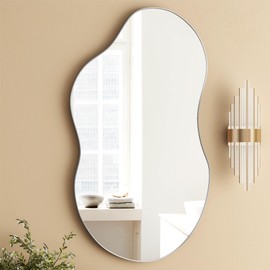 SHYFOY Irregular Wall Mirror Decorative, Silver Asymmetrical Mirror for Wall Decor, Wavy Accent Mirrors for Living Room Bathroom Bedroom Entryway, Abstract Irregular Shape Curvy Mirror, 22"x36"