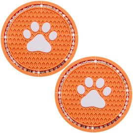 MEAJOO 2PCS Bling Car Cup Holder Coaster, Universal Dog/Cat Paw Auto Non-Slip Crystal Rhinestone Cup Holder Coaster, 2.75In Universal Non-Slip Recessed Car Interior Accessories (Orange & White)