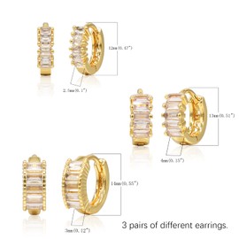 Krstudent 3 pairs Small Hoop Earrings for Women 18K Gold Plated Hoop Huggie Earrings for Women (A-3 pairs(3 styles) 12mm/13mm/14mm)