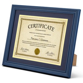 Ripeng 8.5 x 11 Wood Diploma Frame, Solid Wood Diploma Frames with Mat or Display 11x14 Certificates Without Mat, Tempered Glass Degree Document Frame for Rustic Finish with Gold Trim(Blue)