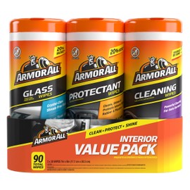 Armor All Protectant, Glass and Cleaning Wipes, Wipes for Car Interior and Car Exterior, 30 Count Each (Pack of 3)