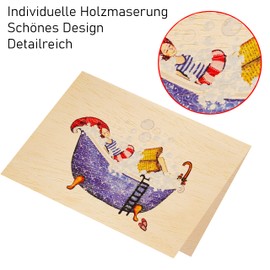 Cozywood Wooden Birthday Card, High-Quality Wooden Card, Get Well Soon Card, Congratulations Card for Birthday, Mother's Day, Relax in the Bath