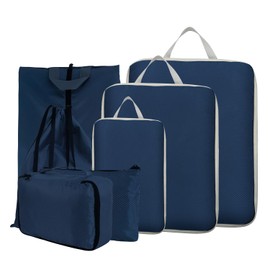 Compression Packing Cubes, 7 Set Travel Packing Organizers Bags 6 Compressible Packing Cubes for Suitcases With 1 Shoes Bag,Lightweight Packing Organizers for Women/Men-Navy blue