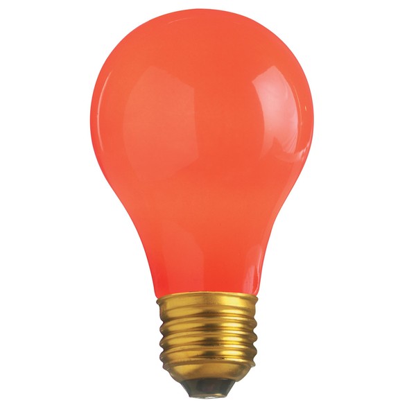 Satco S4984 60 Watt A19 Incandescent Light Bulb, Ceramic Red