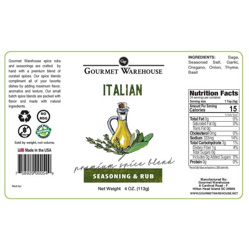 Gourmet Warehouse Italian Seasoning, 4 ozs, 3 Pack - Gluten