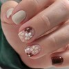 TBRZTR Flower Press on Nails Short Square Light Brown False