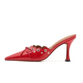 ATBELL Bow Tie Heeled Mules for Women Pointy Studs Kitten Heels Dress Pumps Backless Stilettos Red in Size 8