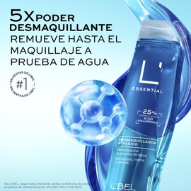 L'BEL - Essential Loción Desmaquillante Bifásica 125 ml, Remueve Restos de Maquillaje a Prueba de Agua, para Ojos, Rostro y Labios, para Todo Tipo de Pieles, Acción Antioxidante, Hidrata y Suaviza