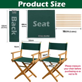 STAY GENT 18''L X 15''W 2 Set Directors Chair Replacement Canvas for 18'' Director Chairs, Replacement Cover Canvas Seat and 19.7''L X 6.3''W Back Covers Kit for Director Chairs Movie Chair, Green