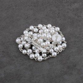 Luomu Glass Pearl Beads Rosary with Holy Grail Metal and Prayer Guide Book, 6mm, Glass Metal, No Gemstone