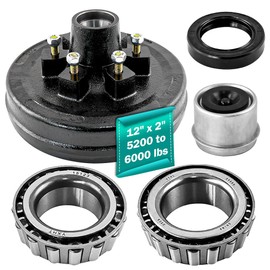 Trailer Brake Hub Drum 6 on 5.5" Bolt Circle Trailer Brake Drums kits 12"x2" for 5200 to 6000 lbs Axle Heavy Duty Trailer Brake Hub Drum Assembly for Rvs Trailer