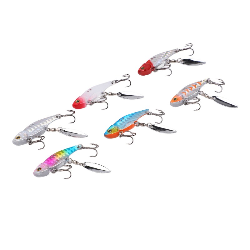 6pcs 5cm Metal Artificial Vib Fishing Lure Streamlined Design 3D