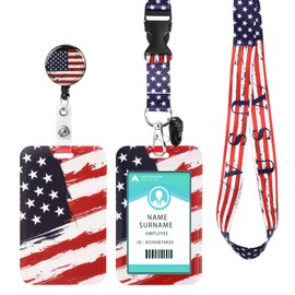 ID Badge Holder with Lanyard for 4th of July Patriotic Decorations, Retractable Badge Holders Reels with Lanyards Adjustable, for Women Kids Teacher Nurses Doctor Student