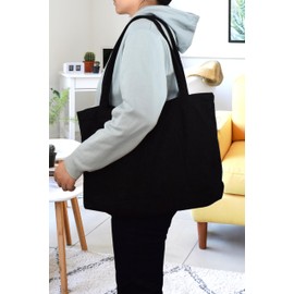 TeeYee Large Corduroy Bag Women's Shoulder Bag Tote Bag Corduroy Women's Shopper Handbag Shoulder Bag Large Capacity 51 x 32 x 11 cm for Work Office Travel Shopping School Everyday Black