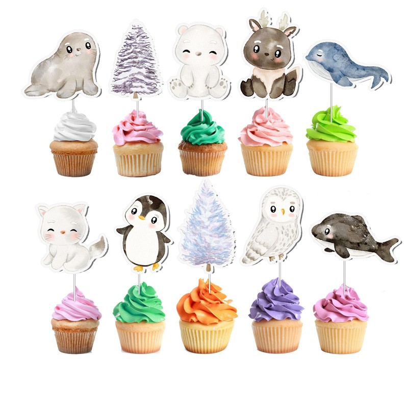 10 PCS Party Arctic Animals Cupcake Toppers - Create a