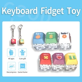 TZTZBO 6 PCS Keyboard Keychain Fidget Toys, Removable Carabiner Keychain Clip Keycap Toy Clicker Keychain Buttons Finger Decompression Toy for Adult & Adolescent Students to Relieve Stress