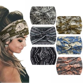 OFFCEI Wide Boho Headbands for Women Knotted No Slip Headbands Yoga Workout Hair Accessories African Head Wrap Fashion Hair Accessories for Women Band 6 Pack (Style 1, Generic)