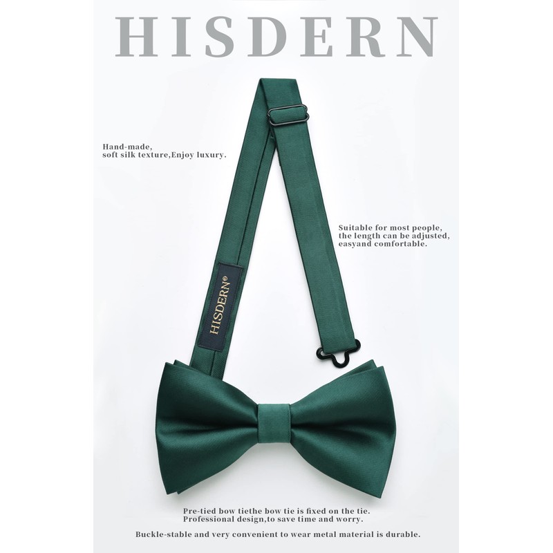 HISDERN Bow Tie Pre-Tied Men's Bow Tie with Pocket Square
