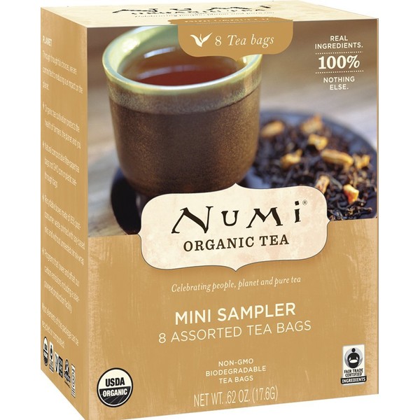 Numi Organic Tea Mini Sampler, 8 Count Box of Tea Bags - Black, Green, White & Herbal Teas (Packaging May Vary)