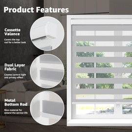 SEEYE Cordless Zebra Blinds for Window, French Door Blinds Free-Stop Roller Window Shades with Valance 18" W x 90" H, Light Filtering Window Treatment Sheer Blinds & Shades Easy to Install, Gray