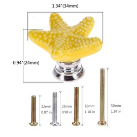 Corasays Starfish Shape Drawer Cupboard Pulls Handles Wardrobe Drawer Cabinet Door Kitchen Knobs and Handles, Pack of 6 (Yellow)