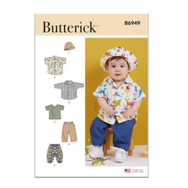 Butterick Babies, T-Shirt, Pants and Hat Sewing Pattern Kit, Design Code B6949, Sizes XS-S-M-L, Multicolor