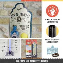 Nostalgic-Art Retro Thermometer 7 x 28 cm Gin & Tonic Served Cold - Gift Idea as Bar Accessory Metal Vintage Design