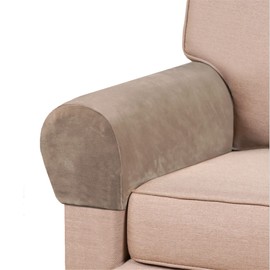 GAMUKAI Stretch Velvet Armrest Covers Spandex Anti-Slip Arm Covers for Chairs Sofa Armchair Slipcovers for Recliner Sofa 2pcs (Taupe)