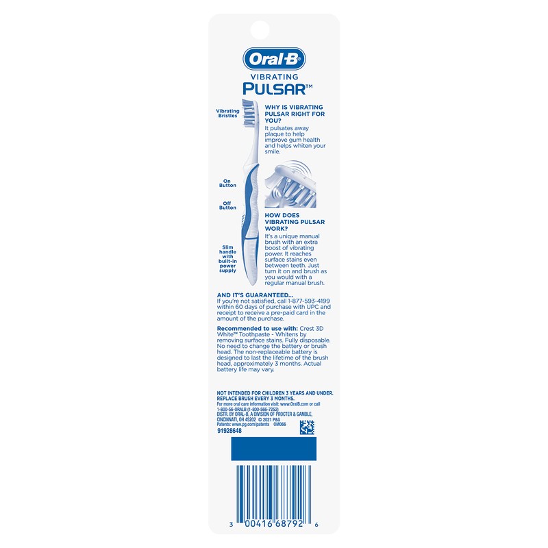Oral-B 3D White Pulsar, Battery electric toothbrushes, 2 count SOFT