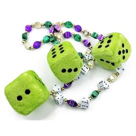 Green Fuzzy Dice Craps Mardi Gras New Orleans Beads Necklace