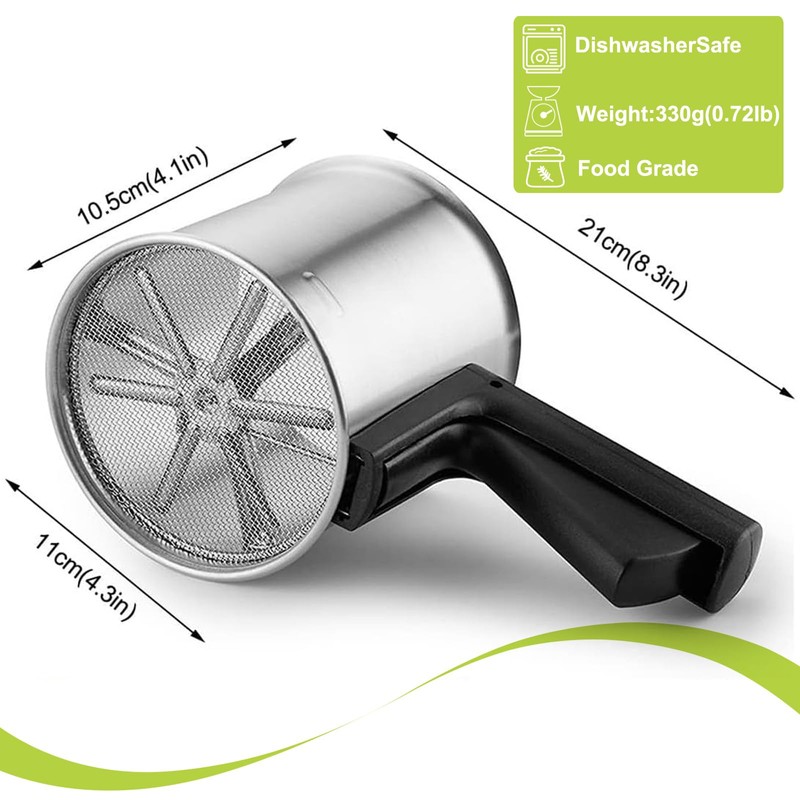 Flour Sifter for Baking,Thickened Premium Stainless Steel Flour Sifter with