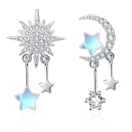 KINGWHYTE Moonstone Earring Star Earrings 925 Sterling Silver Sun and Moon Earrings Milky Way Astronaut Earrings Jewellery Gifts for Women Girl Friends (Sun Moon Earrings)