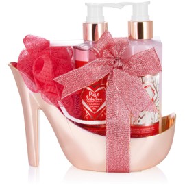 BRUBAKER Cosmetics 5-pcs Bath and Shower Set Raspberry Champagne - Care Gift Set in High Heel Rosé Gold