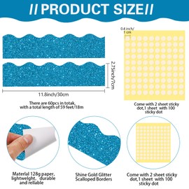 Containlol 188 Pcs Lake Blue Glitter Bulletin Board Borders Letters Stars Cutouts Set, Include 59 ft 60 Bulletin Board Trims 52 Alphabet Letters 36 Stars 20 Numbers 20 Punctuations for Classroom