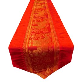 Table Runner Tablecloth for Kitchen Dinner Lunch Living Room Thai Silk Elephant red Dimensions 78,5 inch x 12 inch