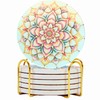 Mandala Ceramic Absorbent Coasters Set of 6 with Holder, Marble