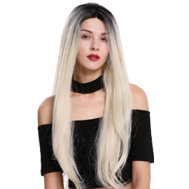 WIG ME UP RSK-01-MF-1B/613 Women's Wig Lace Front Monofilament Middle Parting Long Straight Ombre Black Blonde Mix