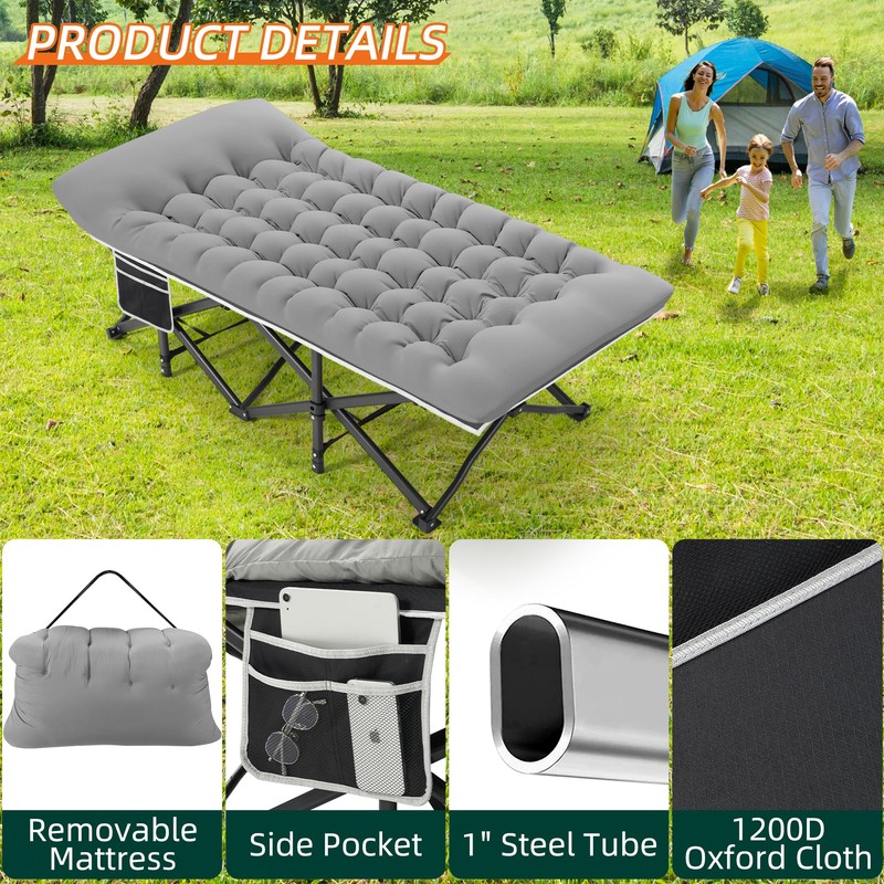 Fragess Portable Camping Cot, 32" Extra Wide Camping Cots for