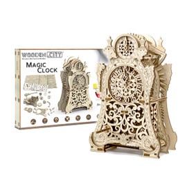 WOODEN.CITY Magic Clock 3D Wooden Puzzle for Adults – Mechanical Table Clock Kit with Working Gears - 140 Laser-Cut Pieces – Build & Display for Adults & Teens - Model Kit Gift