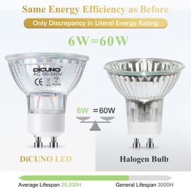 DiCUNO GU10 LED Light Bulbs, 6W 60W Halogen Replacement, Warm White 2700K, 700lm, Full Glass Cover 120 Degree Beam Angle, 120V, MR16 GU10 LED Non-dimmable, Spotlight Track Lighting, 6-Pack