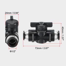 PATIKIL 1/2" Pneumatic Ball Valve, 5 Pack 1/2" OD BUC Push to Connect Tube Fittings Ball Valve Union Straight Air Flow Control Valve for Air Hydraulic, Black Silver